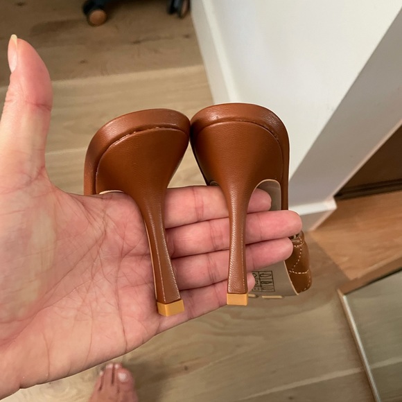 New leather heels slides Brown tan Square front US10 designer - Picture 3 of 8